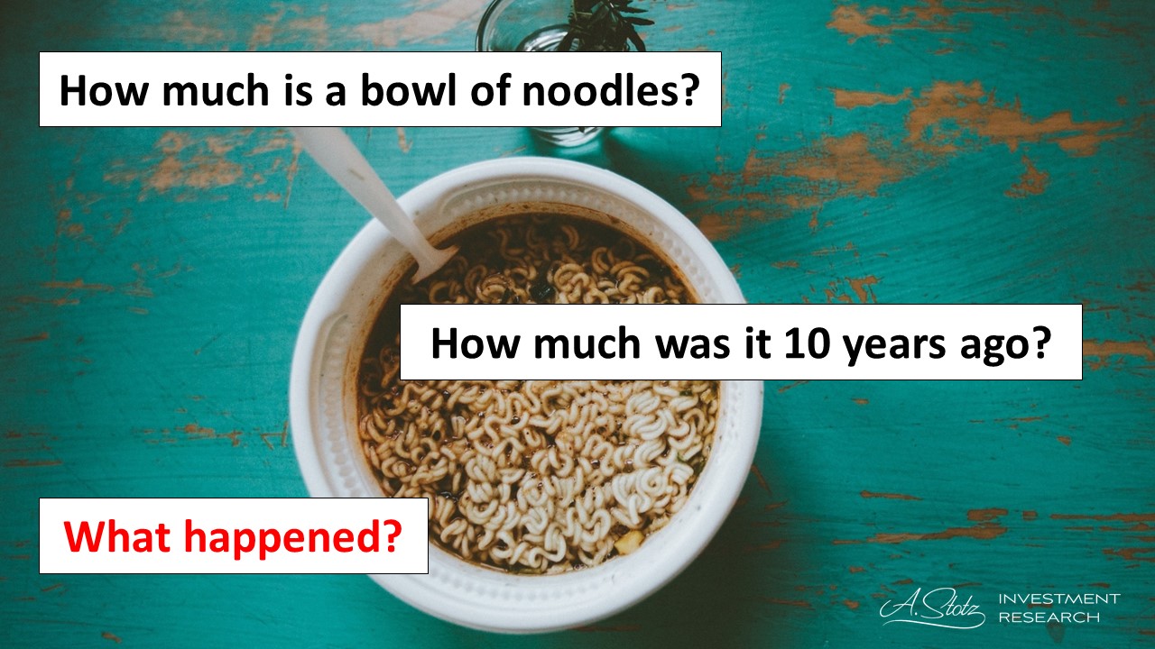 How much is a bowl of noodles in Thailand today? Maybe Bt40-50. How much was a bowl of noodles 10 years ago? Maybe Bt25-30. What happened?